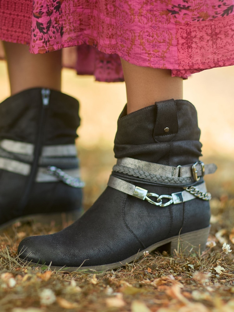 Joe Browns Black Painted Rope Detail Embellished Boots - Image 1 of 7 Joe Browns Black Painted Rope Detail Embellished Boots - Image 1 of 7