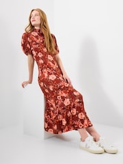 Joe Browns Brown Oversized Autumnal Floral Vintage High-Neck Jersey Midi Dress - Image 2 of 7