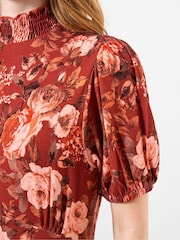 Joe Browns Brown Oversized Autumnal Floral Vintage High-Neck Jersey Midi Dress - Image 3 of 7