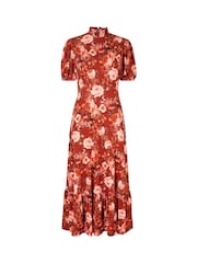 Joe Browns Brown Oversized Autumnal Floral Vintage High-Neck Jersey Midi Dress - Image 7 of 7