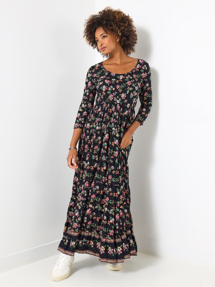 Joe Browns Black Petite Border Print Autumnal Maxi Dress - Image 1 of 5 Joe Browns Black Petite Border Print Autumnal Maxi Dress - Image 1 of 5