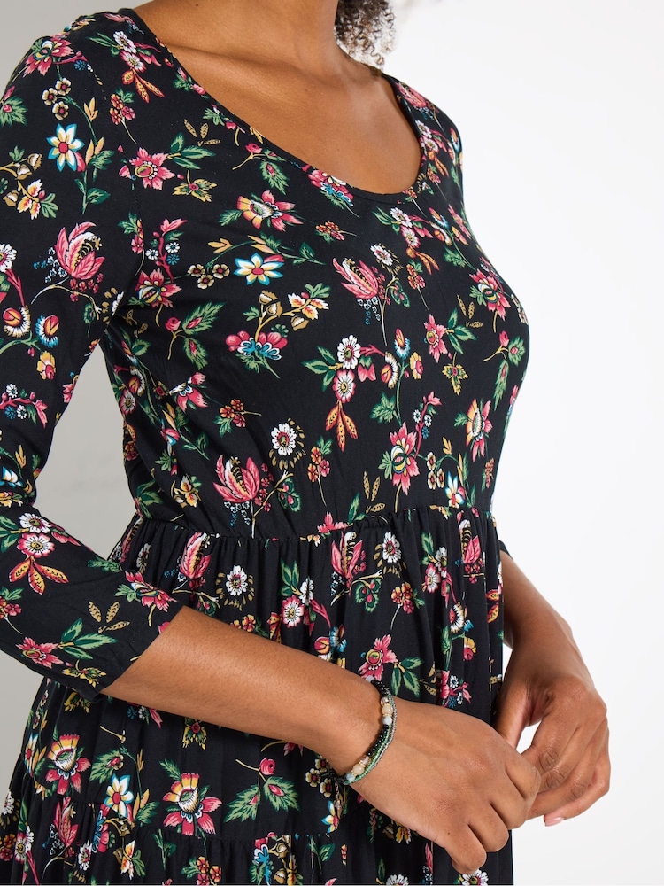 Joe Browns Black Petite Border Print Autumnal Maxi Dress - Image 2 of 5