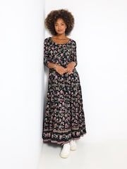 Joe Browns Black Petite Border Print Autumnal Maxi Dress - Image 3 of 5