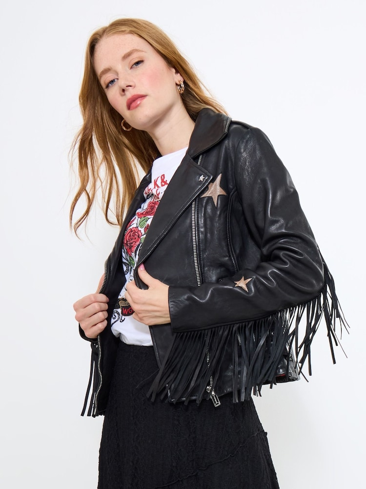 Joe Browns Black Statement Leather Biker Jacket - Image 1 of 4