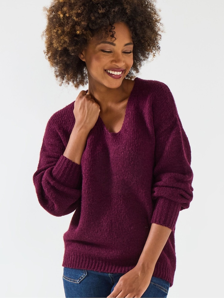 Joe Browns Purple Simple V-Neck Jumper - Image 1 of 5