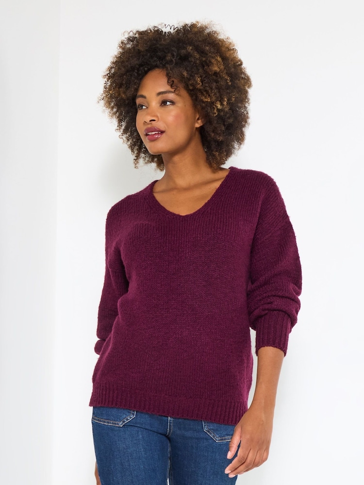 Joe Browns Purple Simple V-Neck Jumper - Image 2 of 5