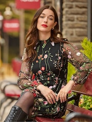 Joe Browns Black Statement Mesh Mini Dress - Image 1 of 7