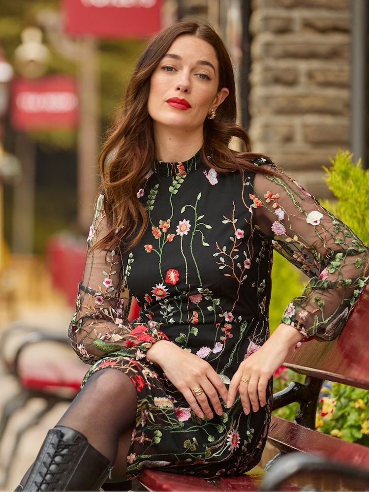 Joe Browns Black Statement Mesh Mini Dress - Image 1 of 7 Joe Browns Black Statement Mesh Mini Dress - Image 1 of 7