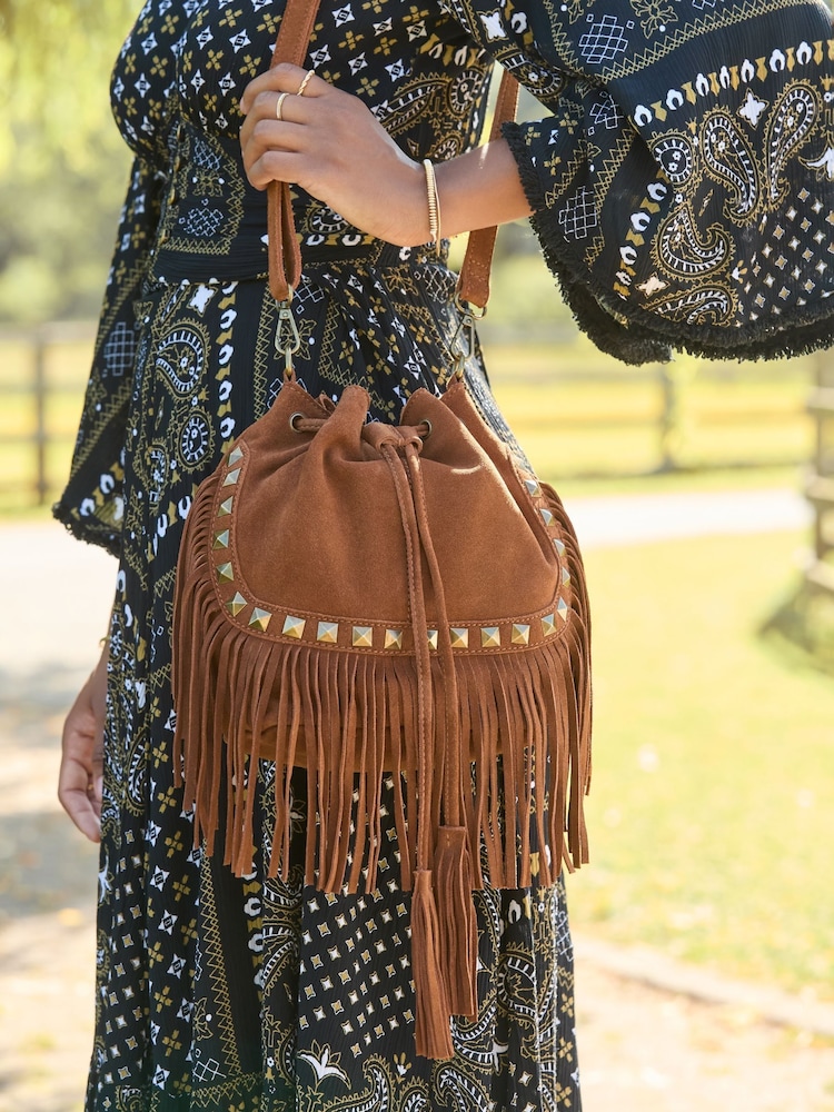 Joe Browns Brown Western Leather Suede Bag - Image 1 of 6