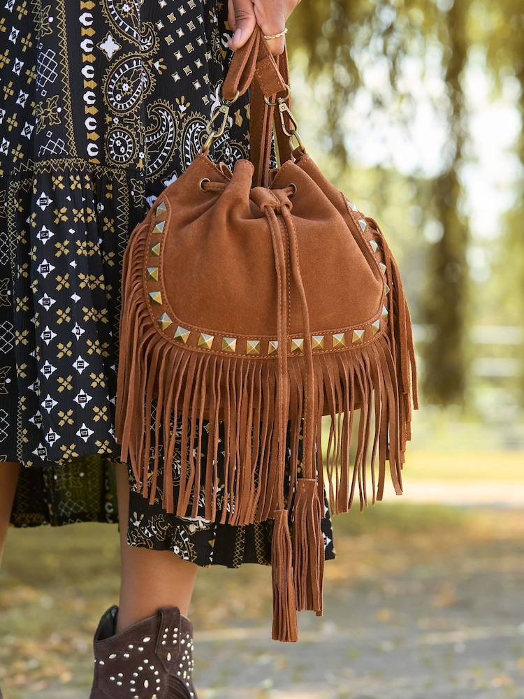 Joe Browns Brown Western Leather Suede Bag - Image 2 of 6
