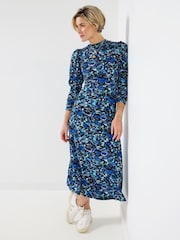 Joe Browns Blue Petite High-Neck Frill Jersey Midi Dress - Image 1 of 5