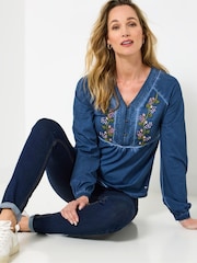 Joe Browns Blue Printed Henley blouse - Image 1 of 5