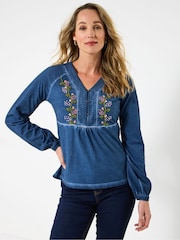 Joe Browns Blue Printed Henley blouse - Image 3 of 5