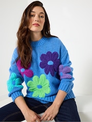 Joe Browns Blue Oversized Chunky Floral Jumper - Image 4 of 5
