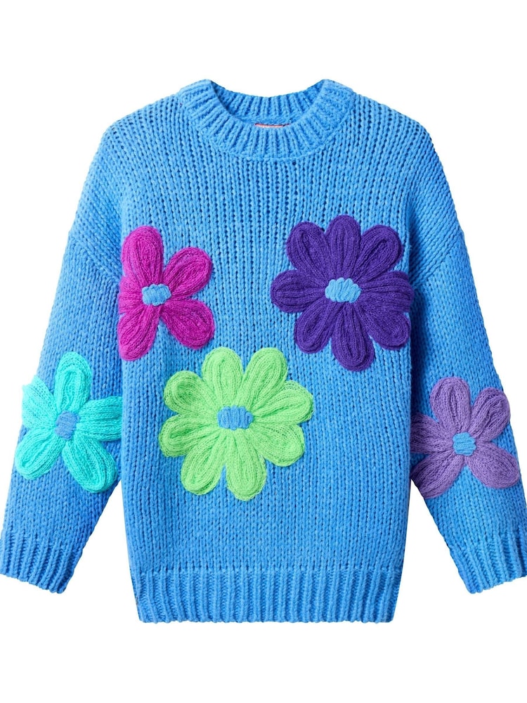 Joe Browns Blue Oversized Chunky Floral Jumper - Image 5 of 5