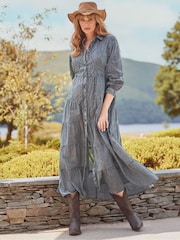 Joe Browns Grey Petite Embroidered Shirt Dress - Image 6 of 7