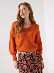 Joe Browns Orange Simple V-Neck Jumper - Image 1 of 5