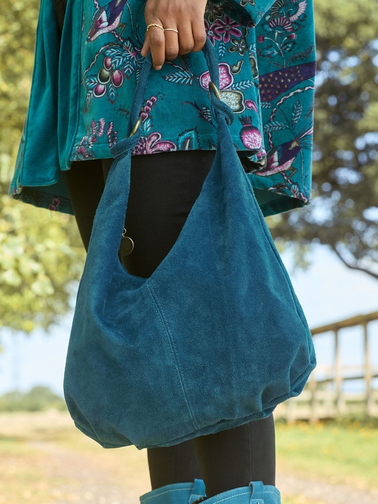 Joe Browns Blue Suede Fastened Boho Suede Bag - Image 1 of 5