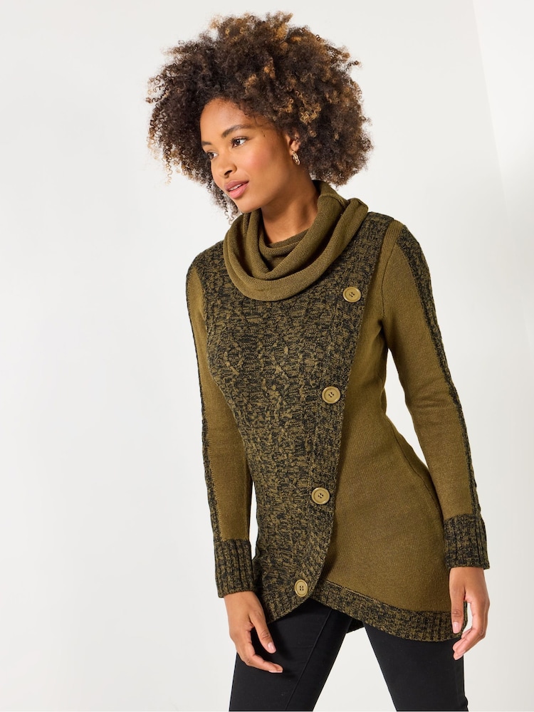 Joe Browns Green Two-Tone Funnel Neck Jumper - Image 1 of 5 Joe Browns Green Two-Tone Funnel Neck Jumper - Image 1 of 5