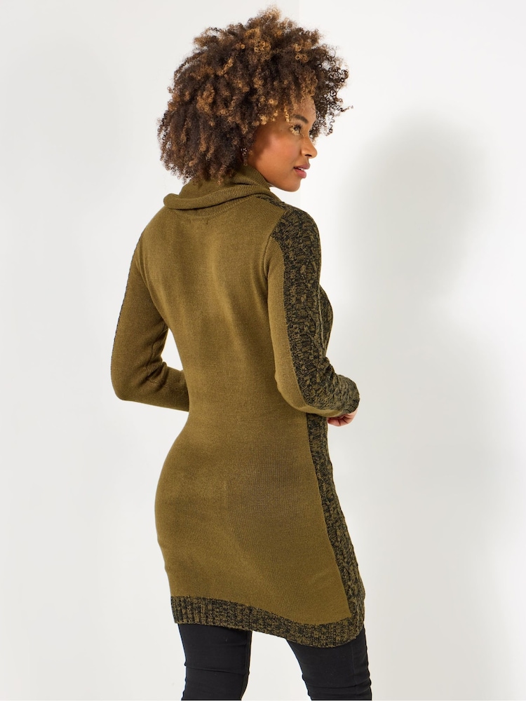 Joe Browns Green Two-Tone Funnel Neck Jumper - Image 2 of 5 Joe Browns Green Two-Tone Funnel Neck Jumper - Image 2 of 5