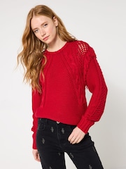 Joe Browns Red Cable Knit Jumper - Image 3 of 8