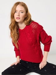 Joe Browns Red Cable Knit Jumper - Image 5 of 8
