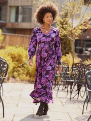 Joe Browns Purple Petite Floral Print Jersey Maxi Dress - Image 6 of 7