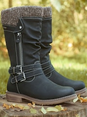 Joe Browns Black Strap And Zip Detail Tan Long Boots - Image 1 of 7