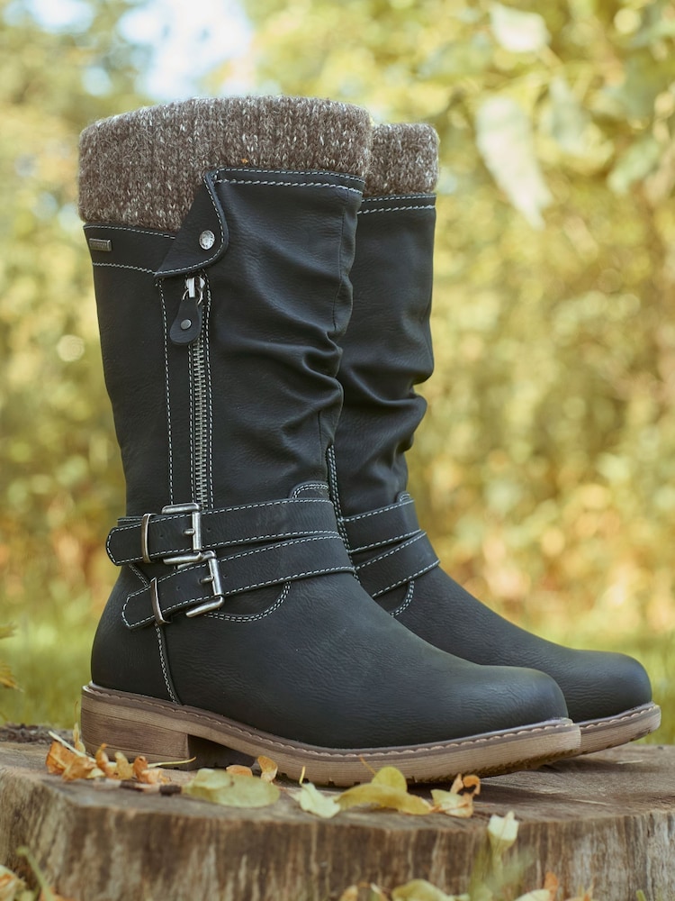 Joe Browns Black Strap And Zip Detail Tan Long Boots - Image 2 of 7 Joe Browns Black Strap And Zip Detail Tan Long Boots - Image 2 of 7