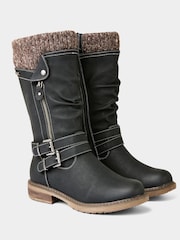 Joe Browns Black Strap And Zip Detail Tan Long Boots - Image 4 of 7