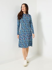 Joe Browns Blue Printed High Neck Mini Dress - Image 1 of 5