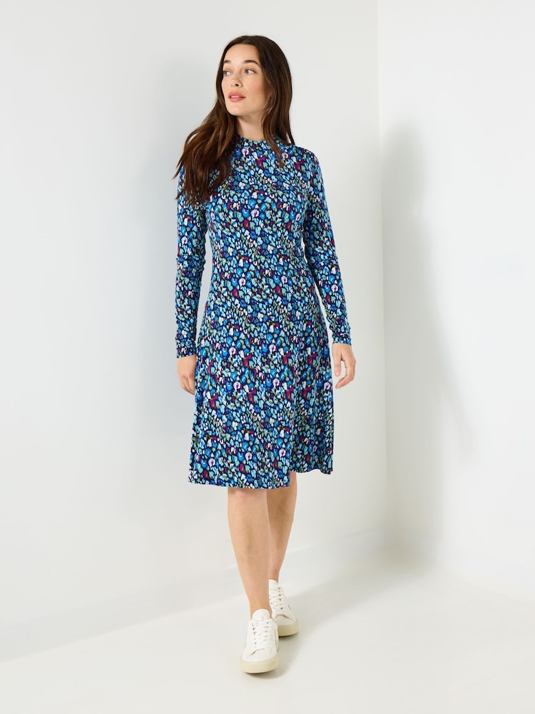 Joe Browns Blue Printed High Neck Mini Dress - Image 1 of 5