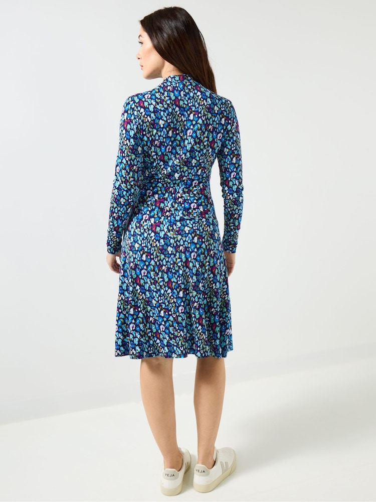 Joe Browns Blue Printed High Neck Mini Dress - Image 2 of 5 Joe Browns Blue Printed High Neck Mini Dress - Image 2 of 5
