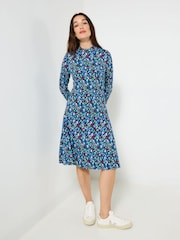 Joe Browns Blue Printed High Neck Mini Dress - Image 3 of 5