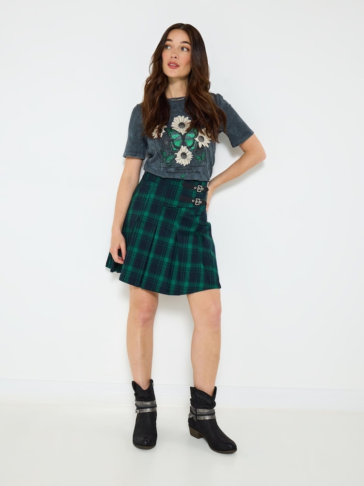 Joe Browns Green Tartan Pleated Mini Skirt - Image 2 of 5 Joe Browns Green Tartan Pleated Mini Skirt - Image 2 of 5