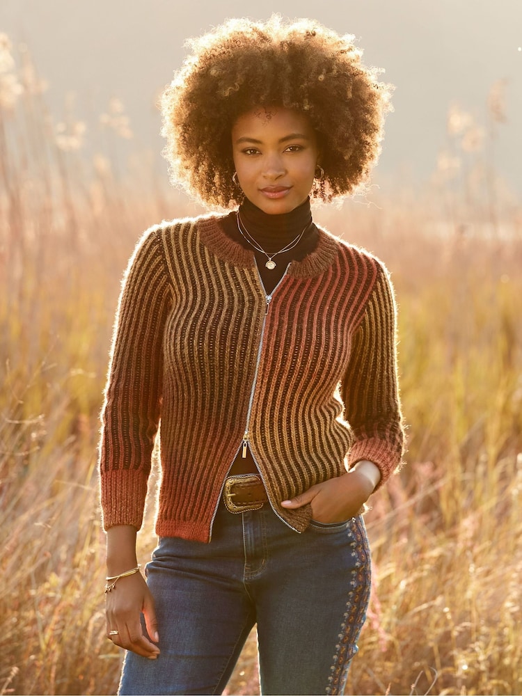 Joe Browns Orange Ribbed Zip Up Cardigan - Image 1 of 7