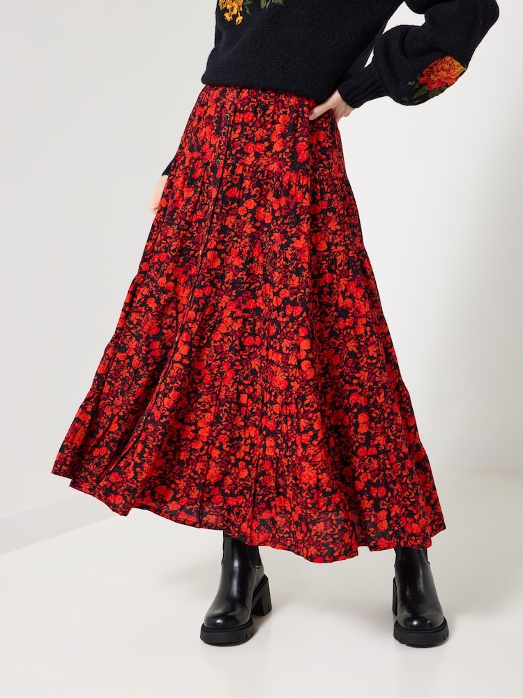 Joe Browns Orange Tiered Floral Maxi Skirt - Image 1 of 5