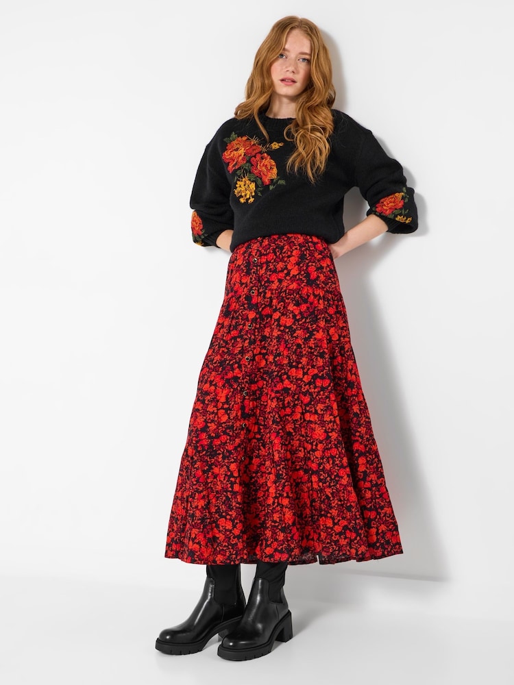 Joe Browns Orange Tiered Floral Maxi Skirt - Image 2 of 5