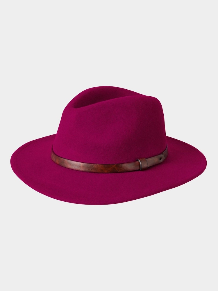 Joe Browns Red Wool Fedora Hat with Brown Pleather Brim - Image 1 of 2