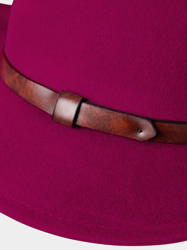 Joe Browns Red Wool Fedora Hat with Brown Pleather Brim - Image 2 of 2