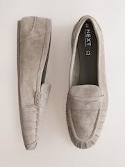 Khaki Green Forever Comfort Suede Leather Ruched Loafers - Image 1 of 5
