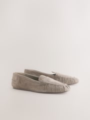 Khaki Green Forever Comfort® Suede Leather Ruched Loafers - Image 6 of 9