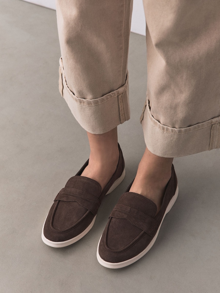 Buy Chocolate Brown Forever Comfort White Sole Suede Loafers from Next USA