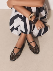 黑色 - Forever Comfort® Flower Weave Maryjane Shoes - 圖片 1/4