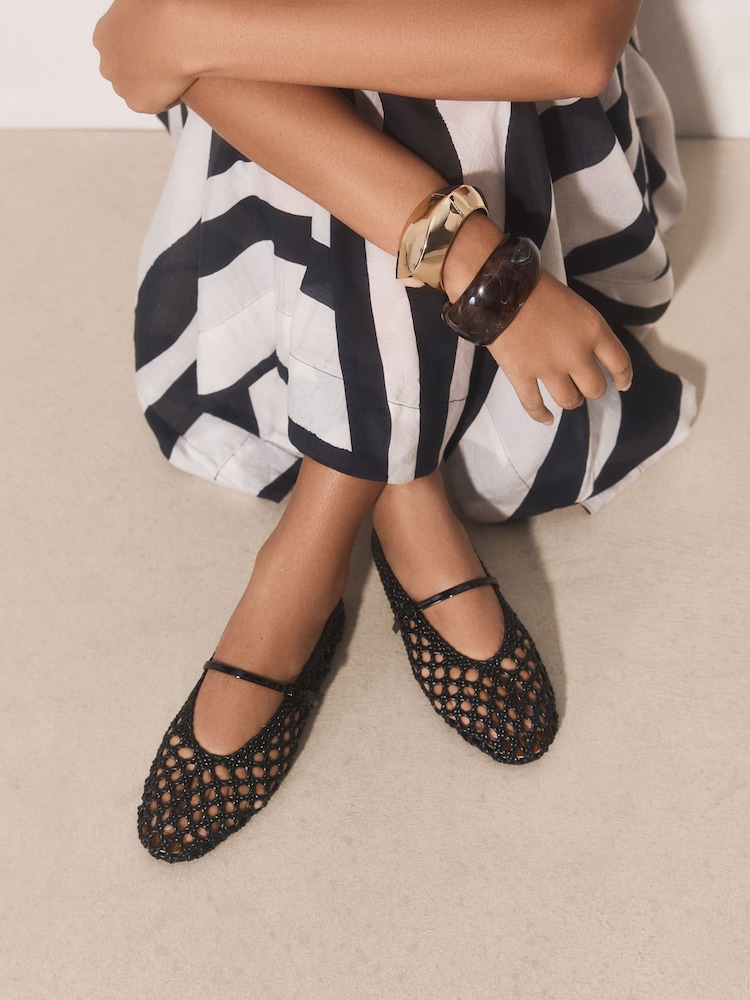 黑色 - Forever Comfort® Flower Weave Maryjane Shoes - 圖片 1/4