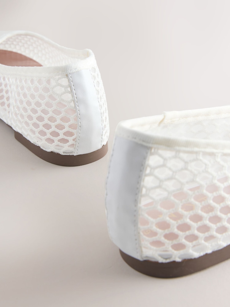 Alb - Forever Comfort® Round Toe Mesh Ballerina Flats - Imaginea 10 din 10