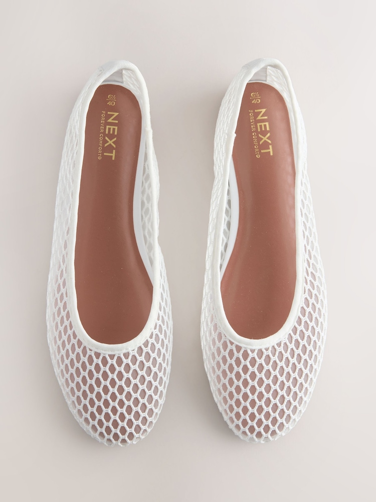 White Forever Comfort® Round Toe Mesh Ballerina Flats - Image 2 of 5