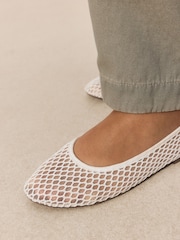 Alb - Forever Comfort® Round Toe Mesh Ballerina Flats - Imaginea 6 din 10