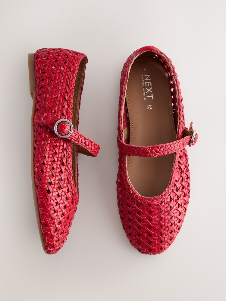 Red Forever Comfort® Leather Weave Mary Jane Flats - Image 1 of 10