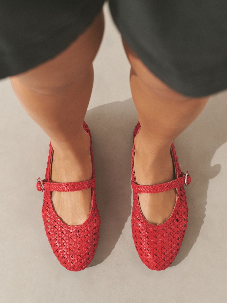 Red Forever Comfort® Leather Weave Mary Jane Flats - Image 2 of 10